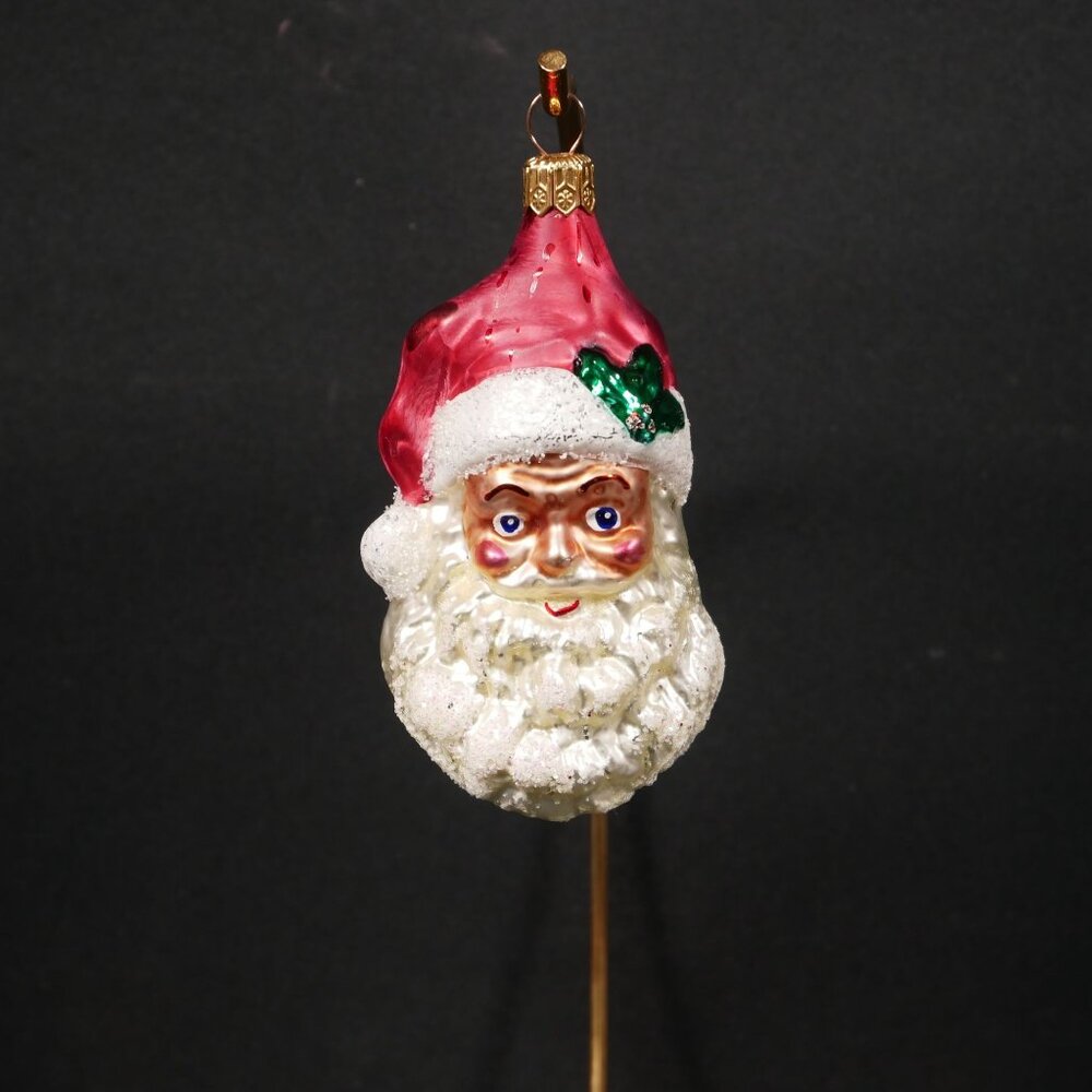 Christopher Radko Holly Santa Claus Glass Ornament 4" Handcrafted VTG OOP
